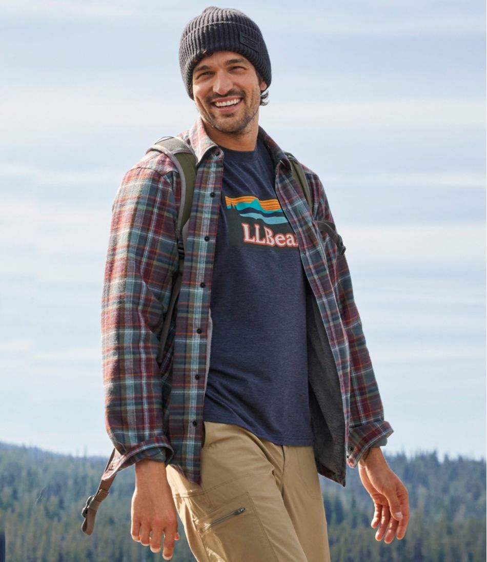 L.L.Bean Men's Katahdin Performance Flannel Shirt-Jacket, Hi-Pile Fleece-Lined Plaid CLOTHING|SALE