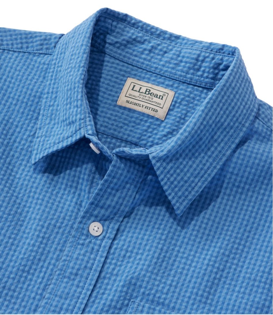 L.L.Bean Men's Organic Cotton Seersucker Shirt, Short-Sleeve, Slightly Fitted, Plaid CLOTHING|SALE