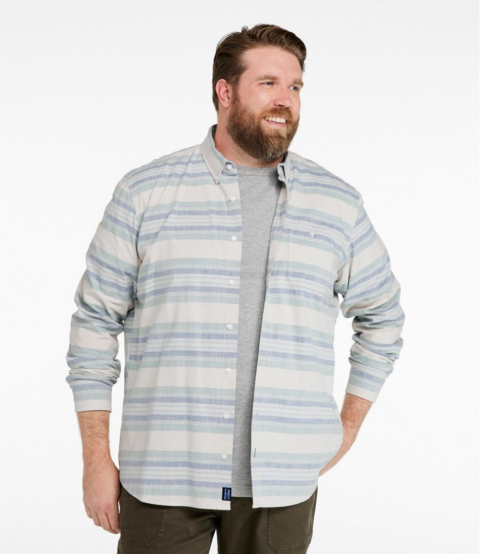 L.L.Bean Men's Comfort Stretch Chambray Shirt, Traditional Untucked Fit, Long-Sleeve, Stripe CLOTHING|SALE