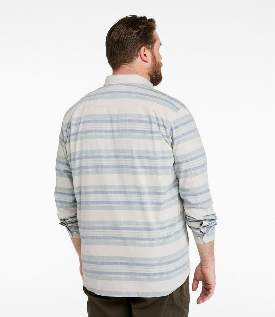 L.L.Bean Men's Comfort Stretch Chambray Shirt, Traditional Untucked Fit, Long-Sleeve, Stripe CLOTHING|SALE
