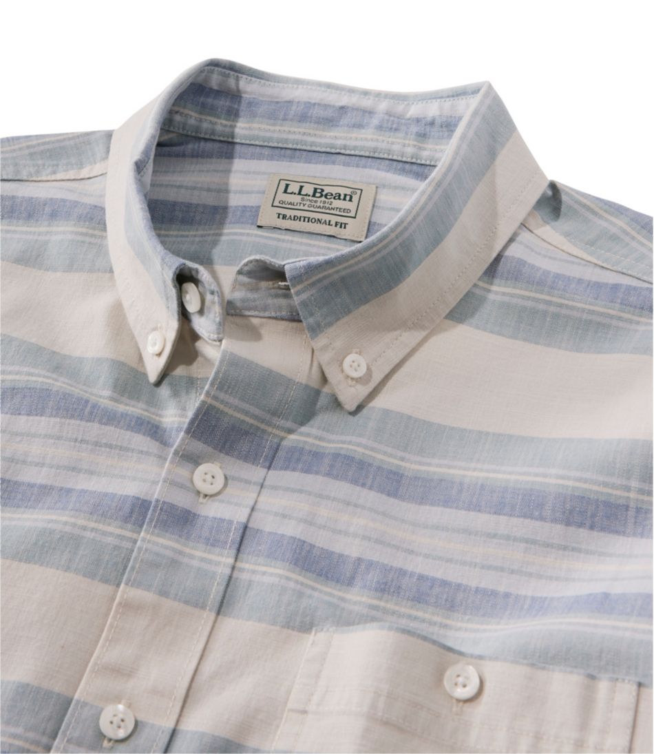 L.L.Bean Men's Comfort Stretch Chambray Shirt, Traditional Untucked Fit, Long-Sleeve, Stripe CLOTHING|SALE