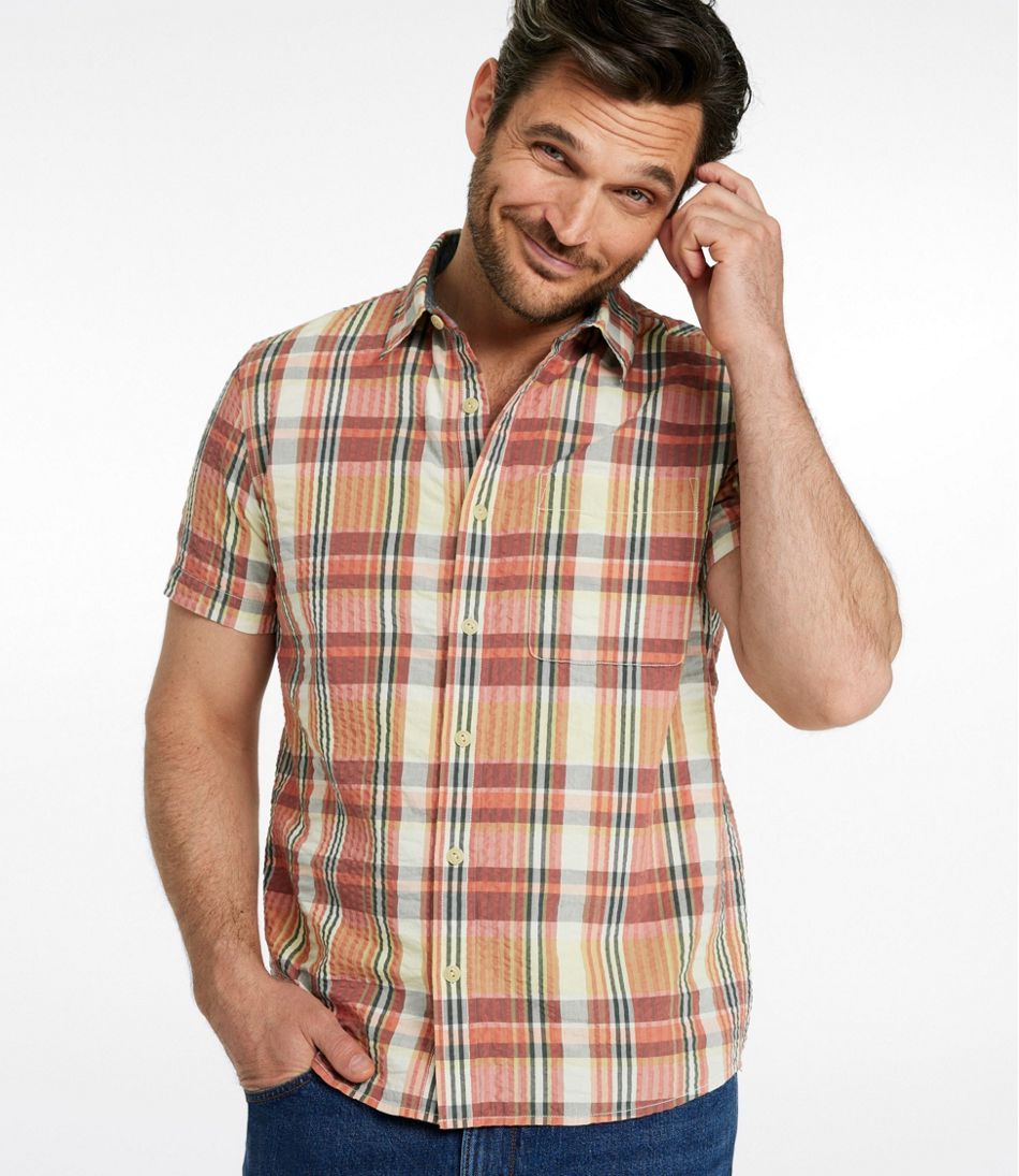L.L.Bean Men's Signature Seersucker Madras Shirt, Slightly Fitted, Short-Sleeve CLOTHING|SALE
