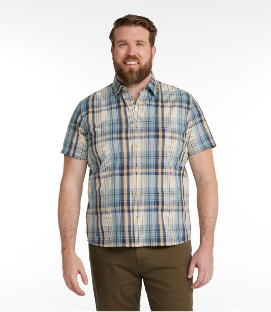 L.L.Bean Men's Signature Seersucker Madras Shirt, Slightly Fitted, Short-Sleeve CLOTHING|SALE