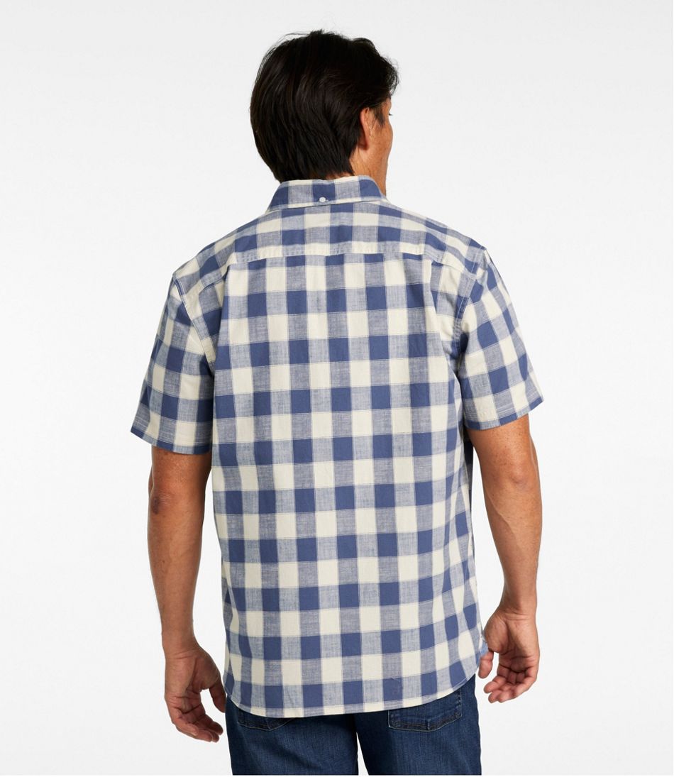 L.L.Bean Men's Comfort Stretch® Chambray Shirt, Slightly Fitted Untucked Fit, Short-Sleeve, Plaid CLOTHING|SALE
