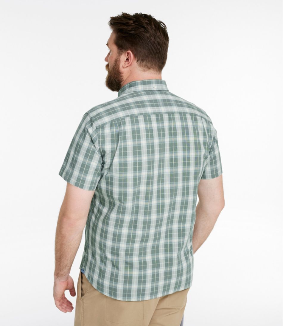 L.L.Bean Men's Comfort Stretch® Chambray Shirt, Slightly Fitted Untucked Fit, Short-Sleeve, Plaid CLOTHING|SALE