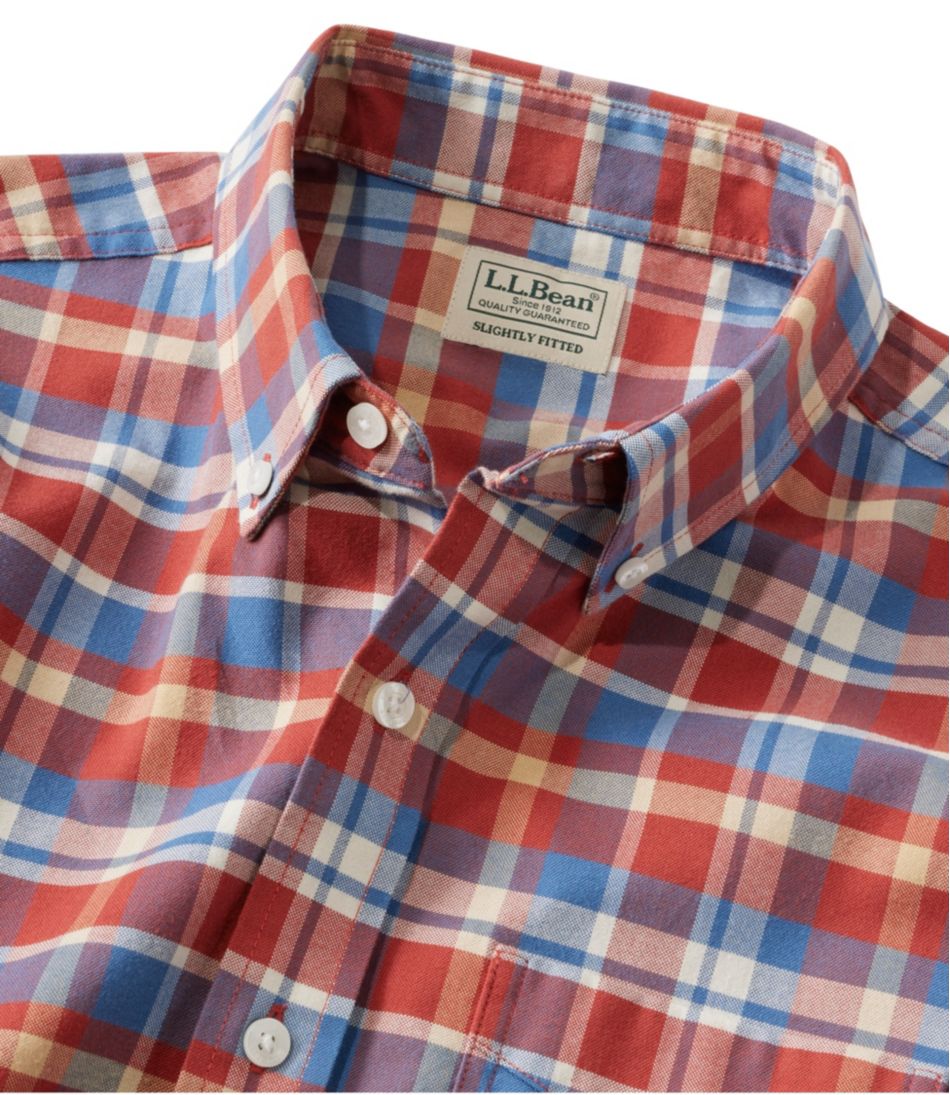 L.L.Bean Men's Comfort Stretch® Oxford, Slightly Fitted Untucked Fit, Short-Sleeve, Plaid CLOTHING|SALE