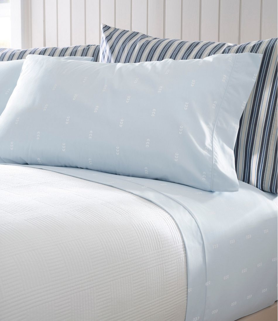 L.L.Bean Sunwashed Percale Sheet Collection, Stamped Leaf Print HOME GOODS