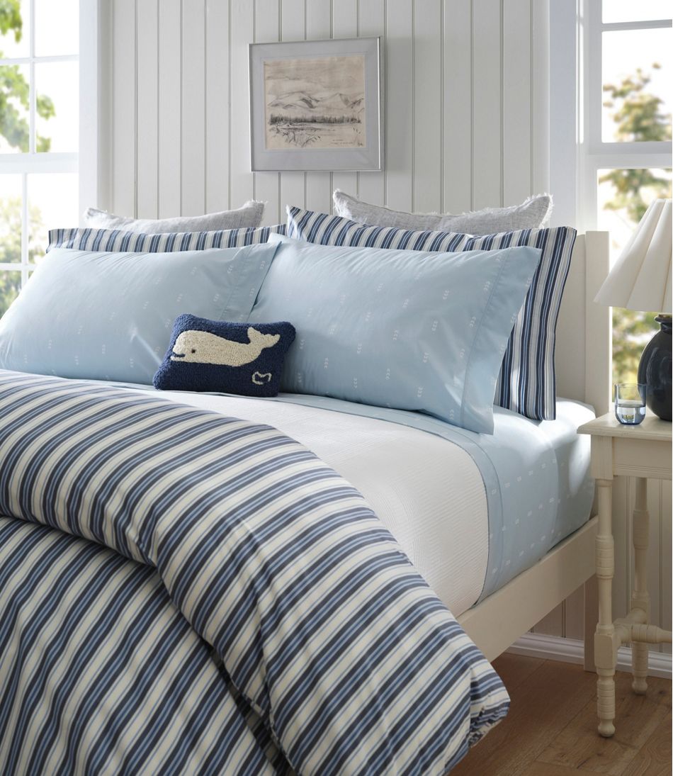 L.L.Bean Sunwashed Percale Sheet Collection, Stamped Leaf Print HOME GOODS