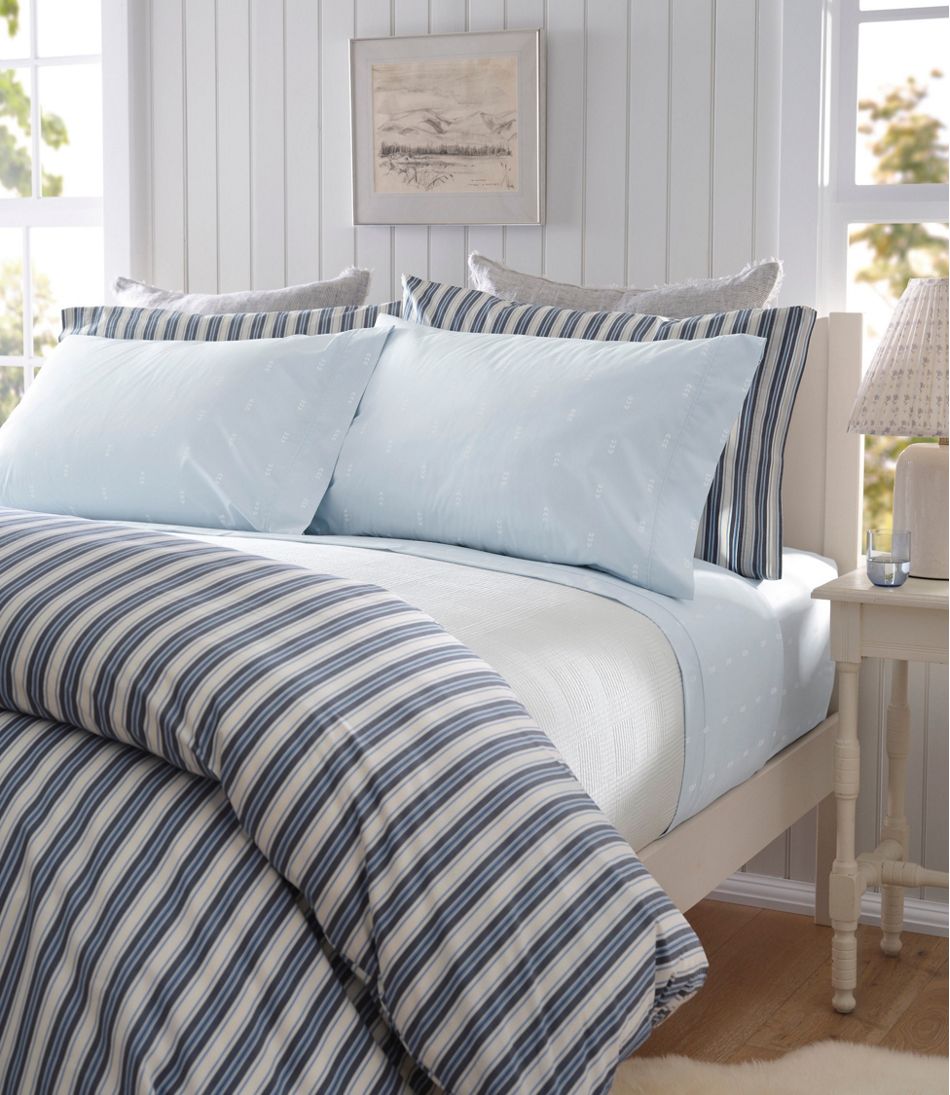 L.L.Bean Sunwashed Percale Sheet Collection, Stamped Leaf Print HOME GOODS