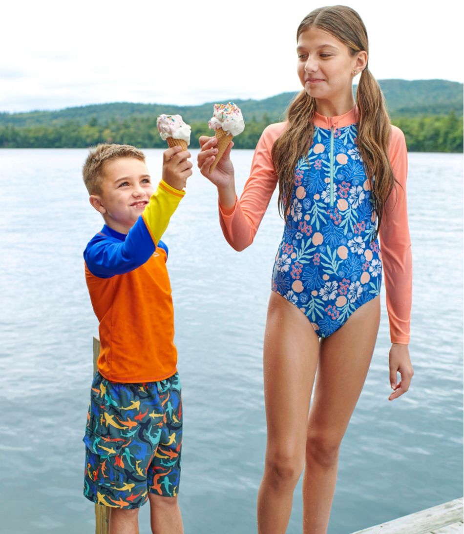 L.L.Bean Girls' Watersports Swimwear, Rashguard One-Piece CLOTHING
