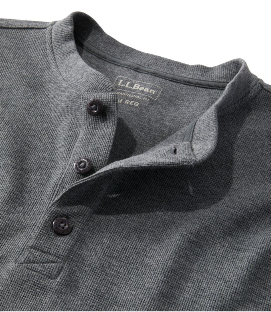 L.L.Bean Men's Unshrinkable Mini-Waffle Henley, Long-Sleeve Traditional Fit CLOTHING|SALE