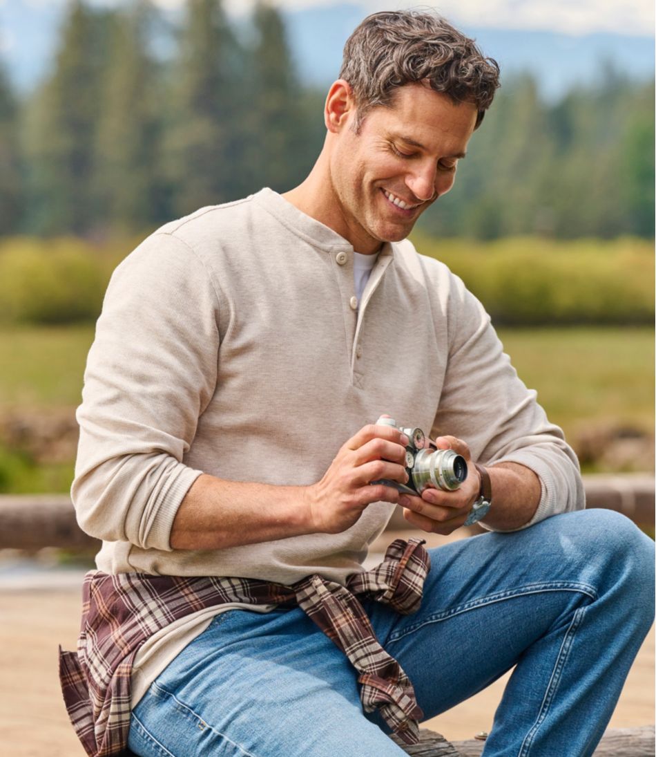 L.L.Bean Men's Unshrinkable Mini-Waffle Henley, Long-Sleeve Traditional Fit CLOTHING|SALE