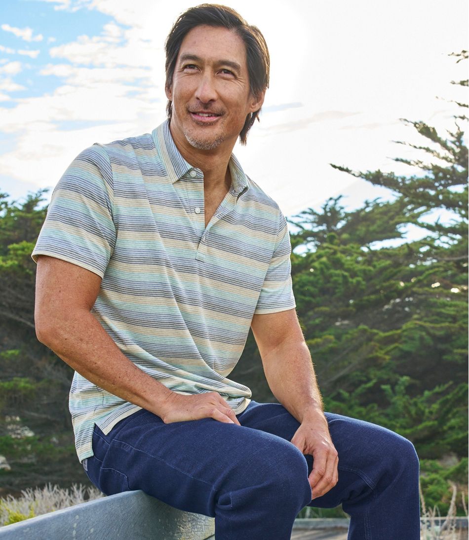 L.L.Bean Men's Comfort Stretch Performance® Pima Polo, Short-Sleeve, Stripe CLOTHING|SALE