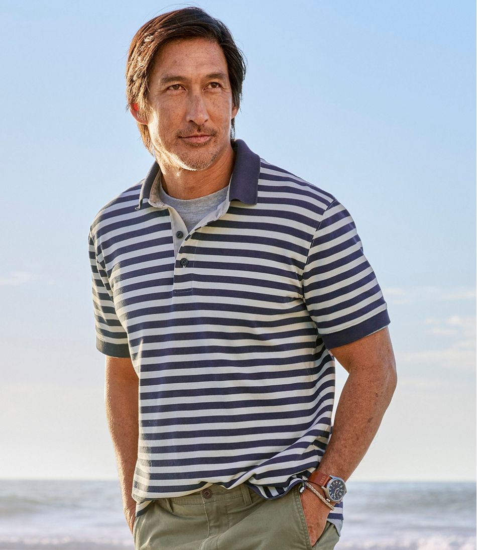 L.L.Bean Men's Casco Bay Rugged Polo, Short-Sleeve, Stripe CLOTHING