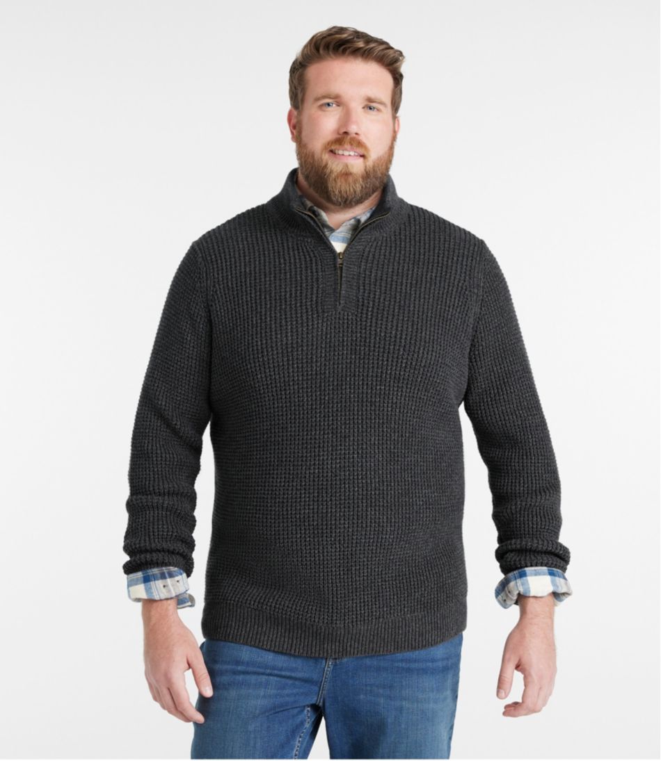 L.L.Bean Men's Organic Cotton Waffle Sweater, Quarter Zip CLOTHING