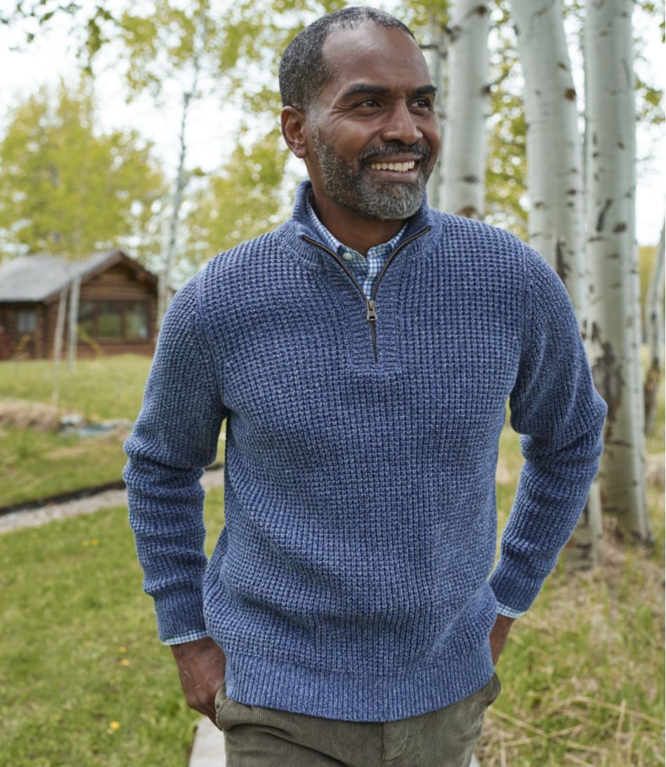 L.L.Bean Men's Organic Cotton Waffle Sweater, Quarter Zip CLOTHING