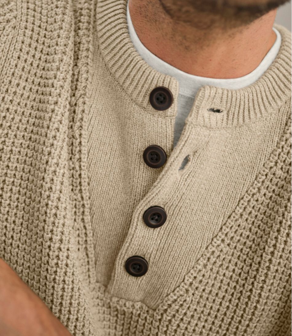 L.L.Bean Men's Organic Cotton Waffle Sweater, Henley CLOTHING