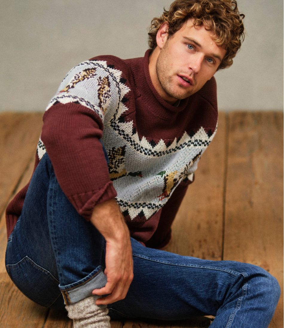 L.L.Bean Men's Signature Organic Cotton Rollneck Sweater, Fair Isle CLOTHING