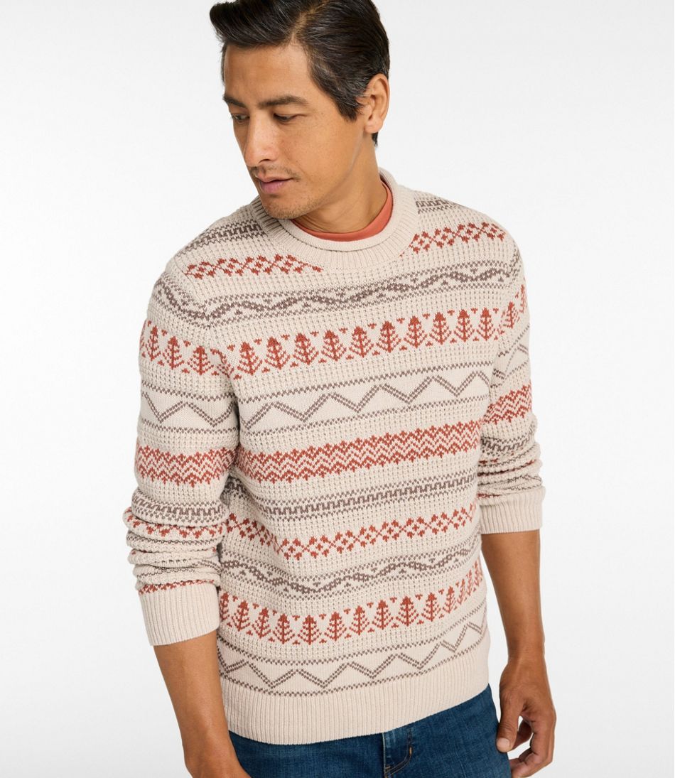 L.L.Bean Men's Organic Cotton Waffle Sweater, Crewneck, Fair Isle CLOTHING
