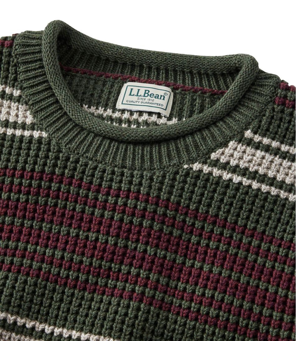 L.L.Bean Men's Organic Cotton Waffle Sweater, Rollneck Crew, Stripe CLOTHING|SALE