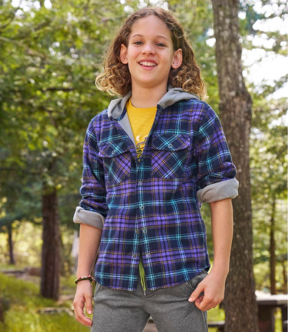 L.L.Bean Kids' Fleece-Lined Flannel Shirt, Hooded Plaid CLOTHING|SALE