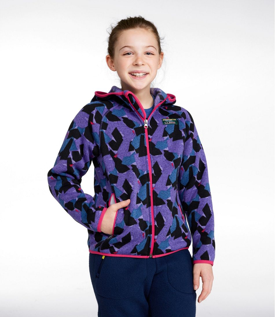 L.L.Bean Kids' Sweater Fleece, Hooded Print CLOTHING|OUTERWEAR
