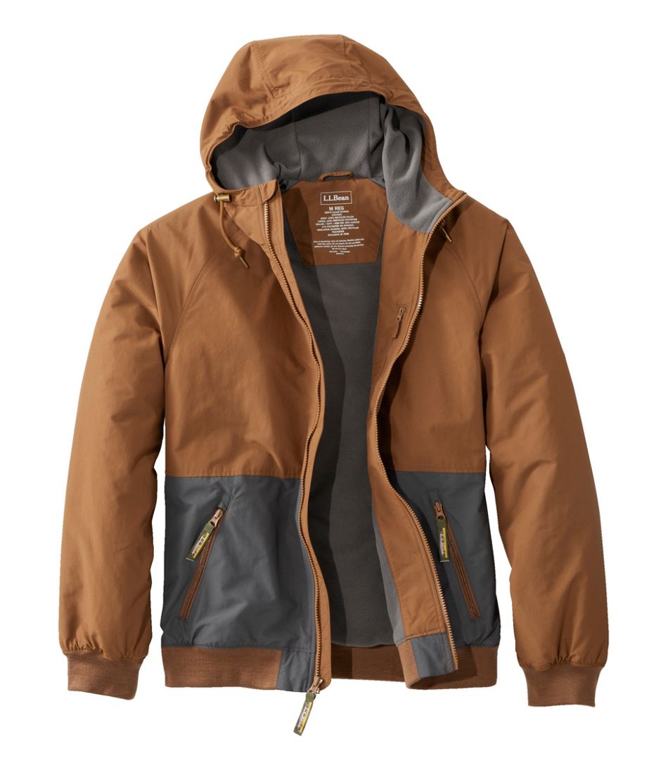 L.L.Bean Men's Insulated 3-Season Bomber Hooded Jacket, Colorblock OUTERWEAR