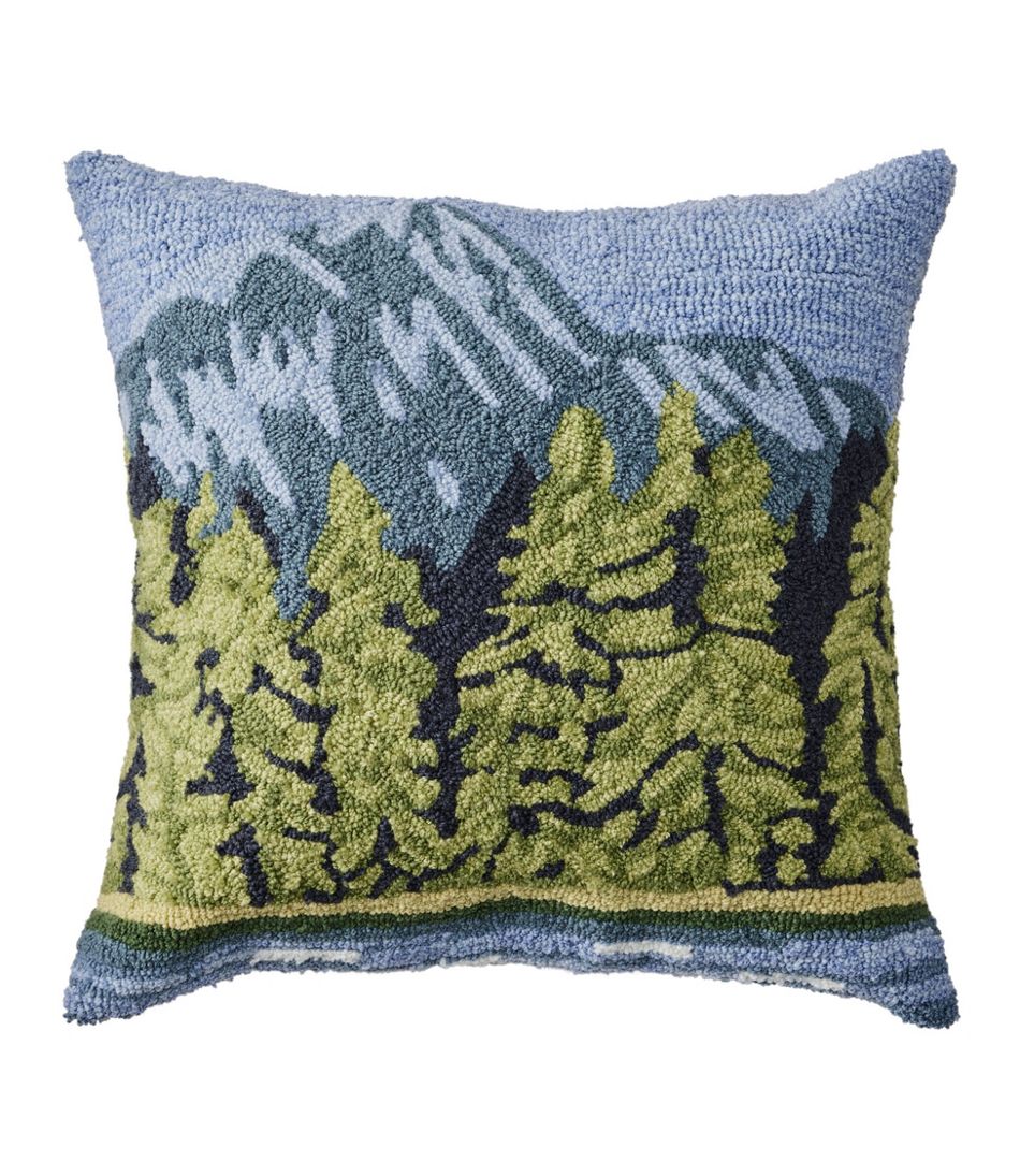 L.L.Bean Indoor/Outdoor Hooked Pillow, Lakeside Mountain Scene HOME GOODS