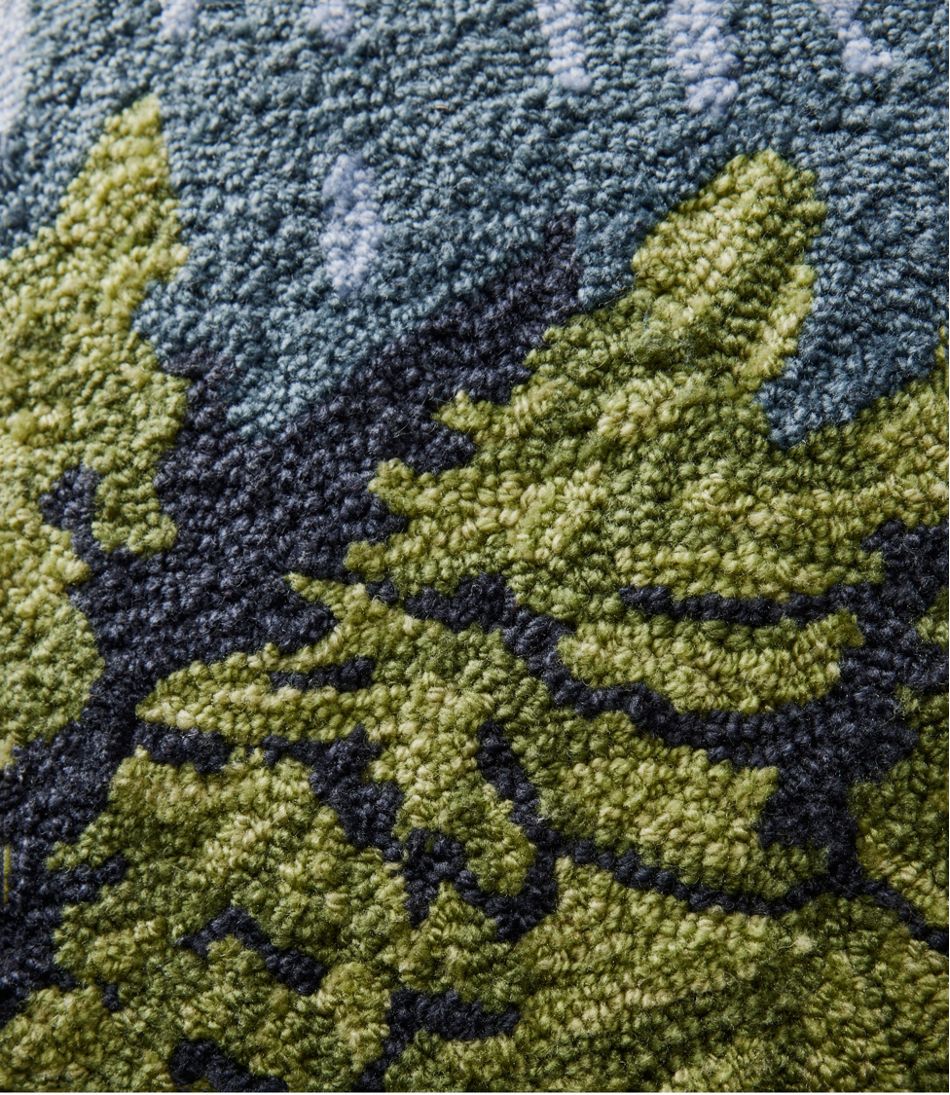 L.L.Bean Indoor/Outdoor Hooked Pillow, Lakeside Mountain Scene HOME GOODS