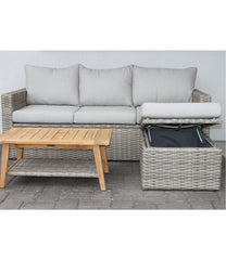 L.L.Bean Wicker Storage Sofa and Teak Coffee Table Set HOME GOODS