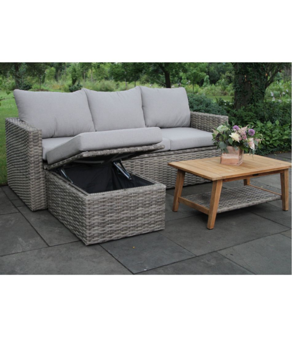 L.L.Bean Wicker Storage Sofa and Teak Coffee Table Set HOME GOODS