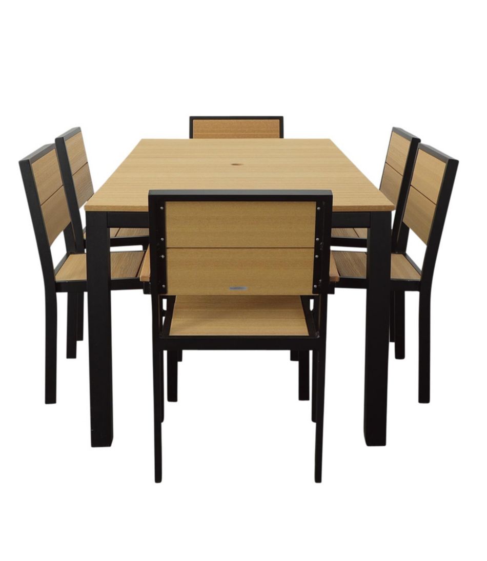 L.L.Bean Aluminum/Recycled Poly Lumber Farmhouse Dining Set, Black HOME GOODS