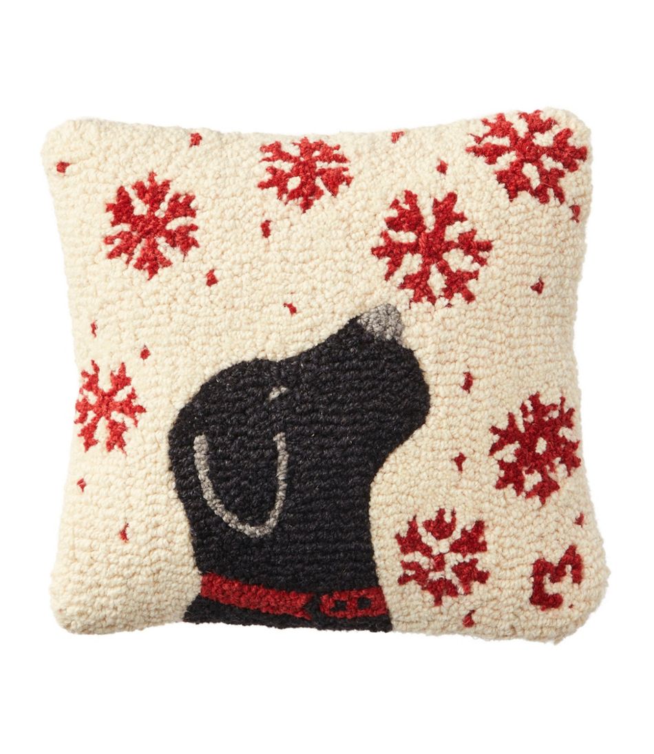 L.L.Bean Wool Hooked Throw Pillow, Snowflake Black Lab, 14" x 14" HOME GOODS