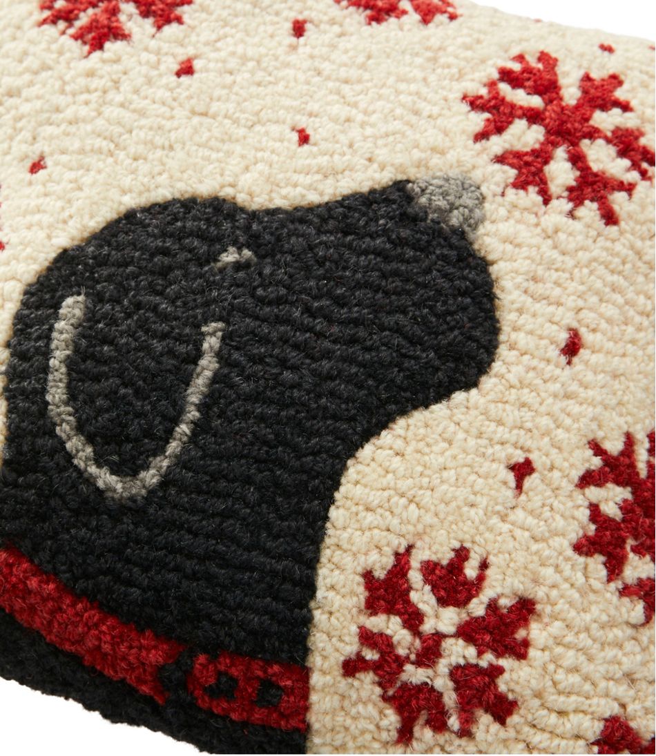 L.L.Bean Wool Hooked Throw Pillow, Snowflake Black Lab, 14" x 14" HOME GOODS