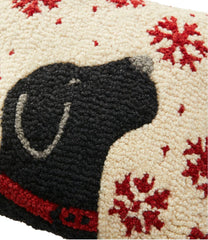 L.L.Bean Wool Hooked Throw Pillow, Snowflake Black Lab, 14" x 14" HOME GOODS