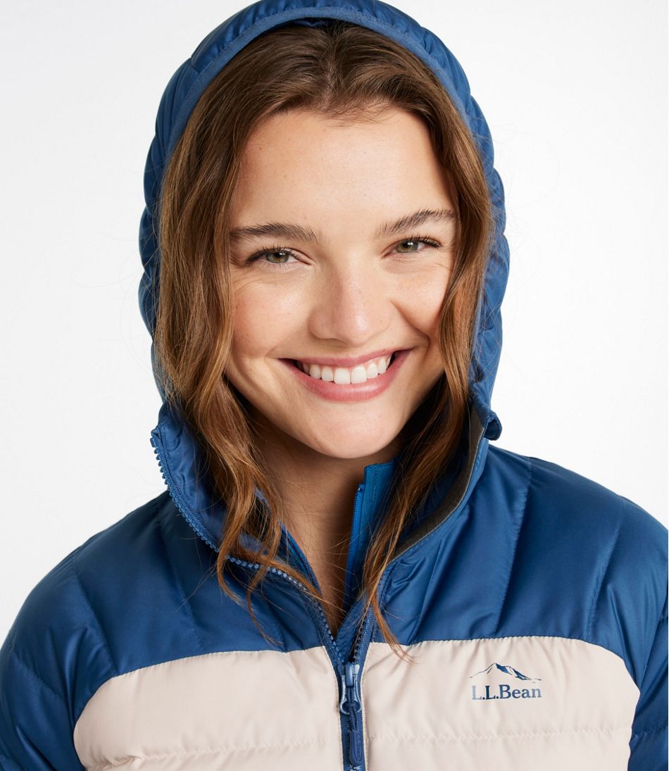 L.L.Bean Women's Bean's Down Hooded Jacket, Colorblock SALE|OUTERWEAR